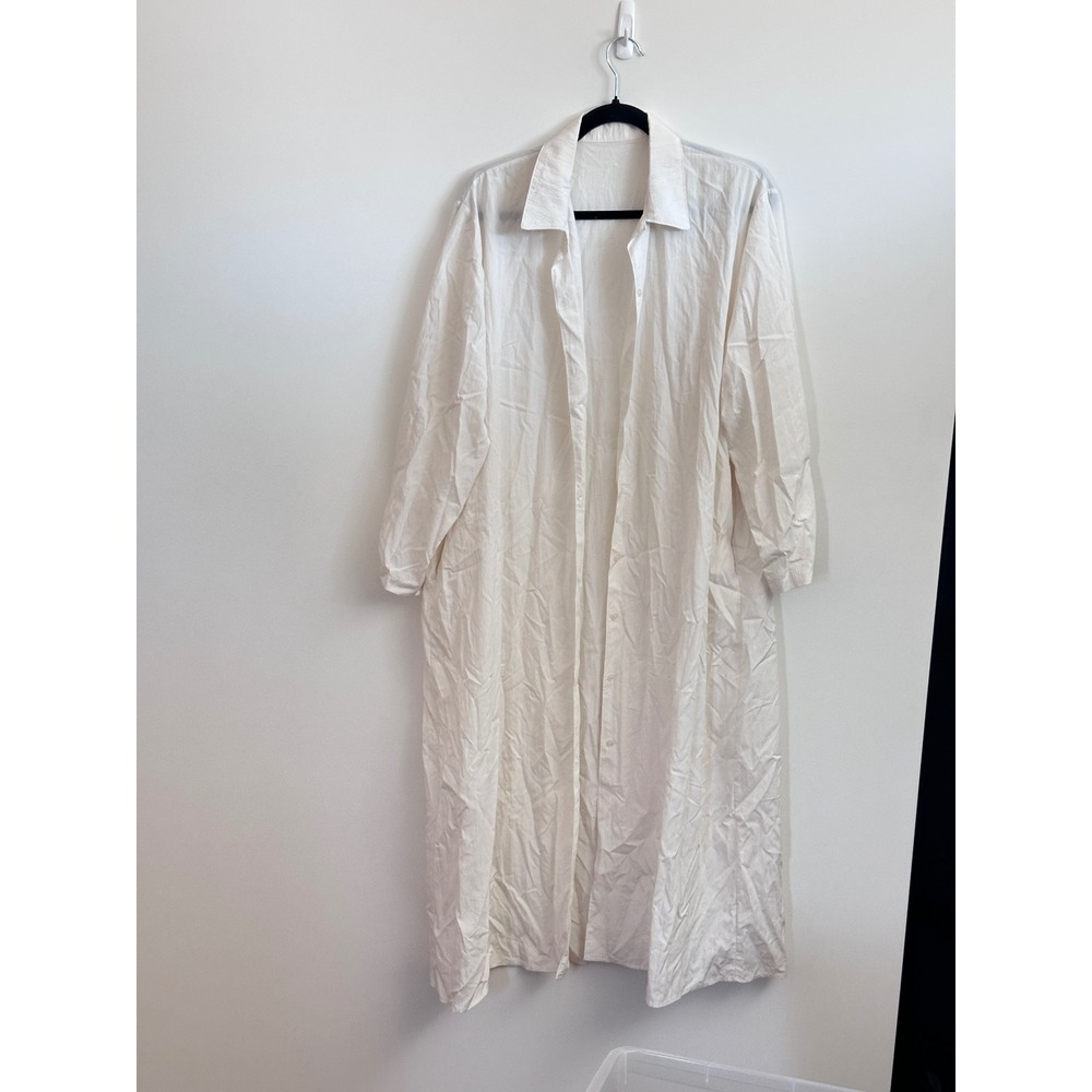NANGU White Button Front Maxi Shirt Dress Long Sleeve Textured Oversized Korea